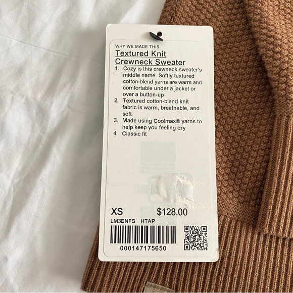 Lululemon Textured Knit Crewneck Sweater HTAP Heathered Brown Men's Size XS - Picture 5 of 5